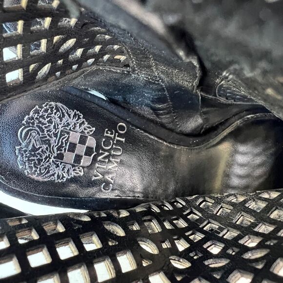 Vince Camuto Gerby Heeled Bootie Womens Size 7 Open Toe Perforated Black Suede - Picture 10 of 13